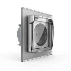 Gniazdo z bolcem 230V 16A ze srebrnym panelem szklanym i nakładką bryzgoszczelną (VL-W01FRNW-64) LIVOLO