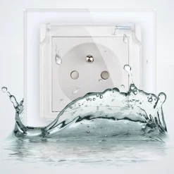 Gniazdo z bolcem 230V 16A ze złotym panelem szklanym i nakładką bryzgoszczelną (VL-71FR-63 NW) LIVOLO