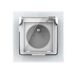 Gniazdo z bolcem 230V 16A ze złotym panelem szklanym i nakładką bryzgoszczelną (VL-71FR-63 NW) LIVOLO