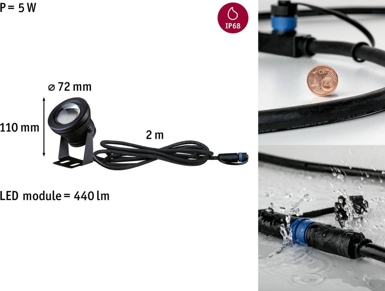 Hermetyczna oprawa do oczka wodnego Plug & Shine POOL SPOT 5W IP68 24V (PL94559) - PAULMANN