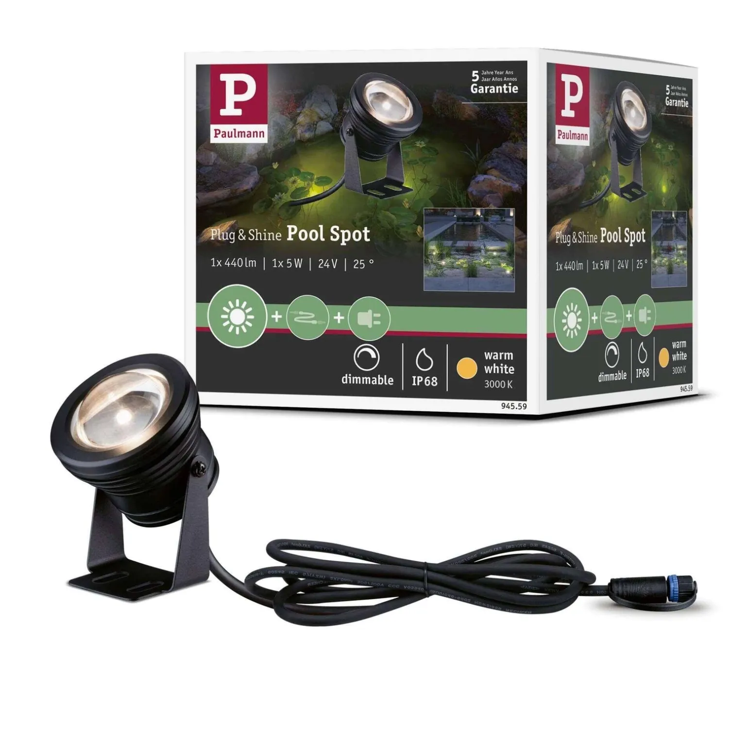 Hermetyczna oprawa do oczka wodnego Plug & Shine POOL SPOT 5W IP68 24V (PL94559) - PAULMANN