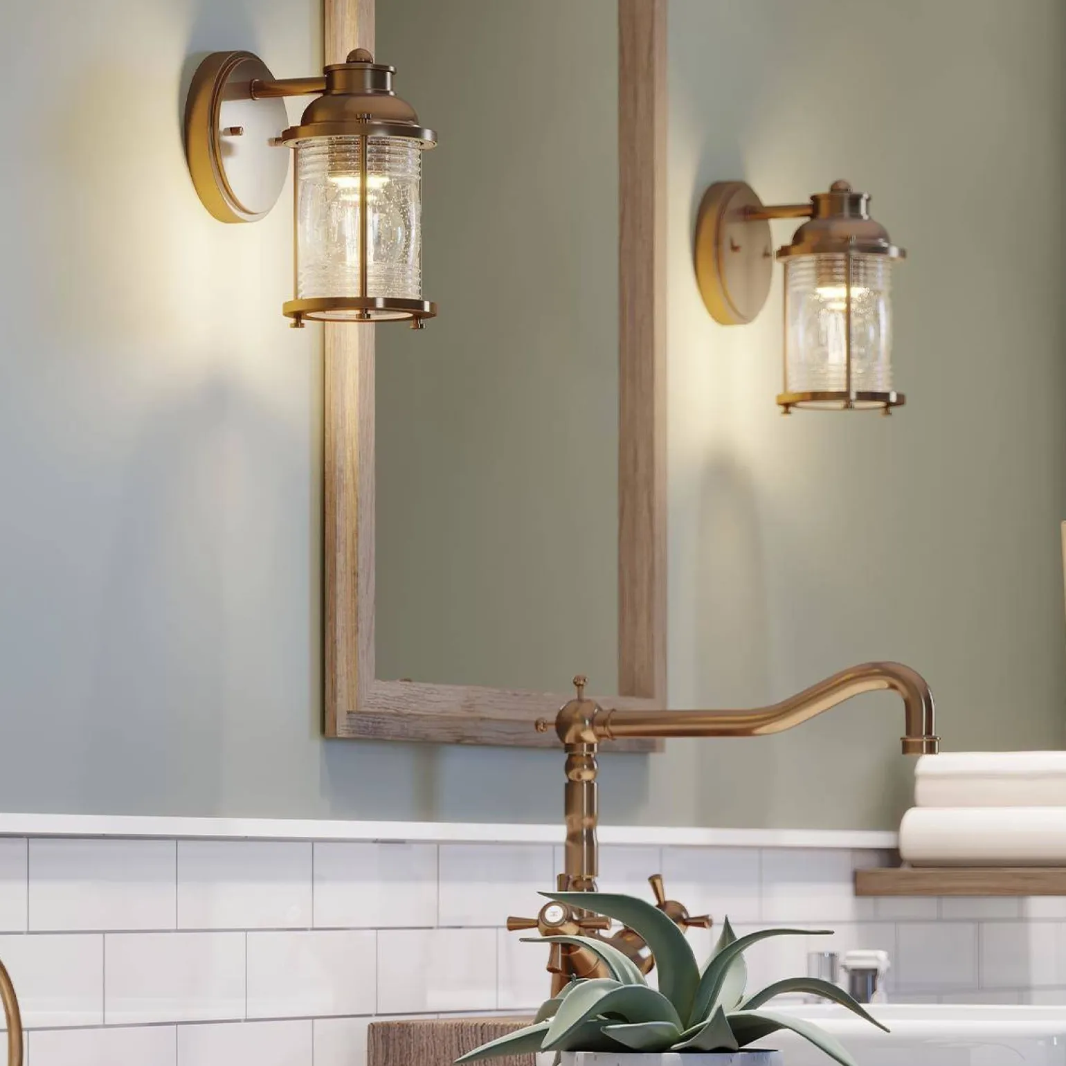 Kinkiet Ashlandbay - 1 źródło światła - Naturalny mosiądz (QN-ASHLANDBAY1-NBR-BATH) - Quintiesse