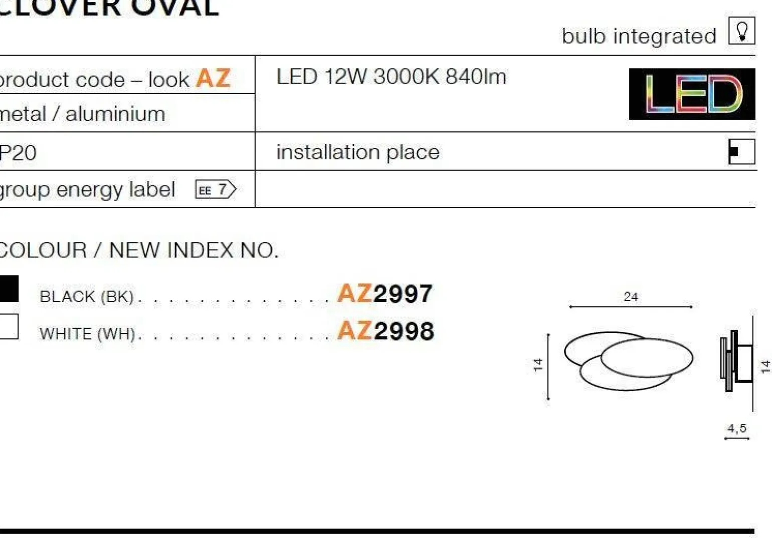 Kinkiet CLOVER OVAL white (AZ2998) - AZZARDO