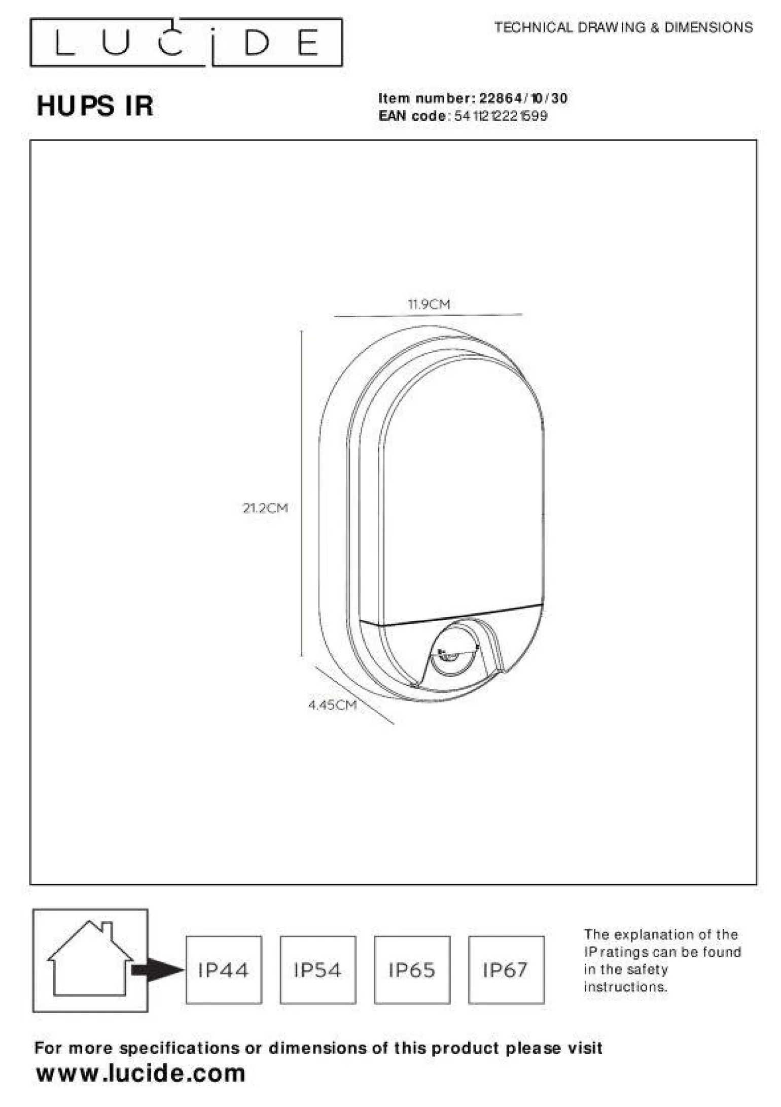 Kinkiet zewnętrzny HUPS - CZUJNIK RUCHU (22864/10/30) - Lucide