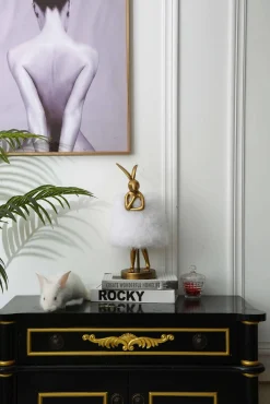 Lampa na komodę w sypialni Zajączek Flafi M Złoty (TL0108-M) - Yaskr