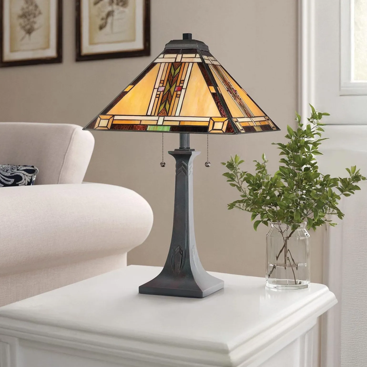 Lampa na stół w stylu Tiffany - Lampa stołowa Navajo Brązowy (QZ-NAVAJO-TL-VB) - Elstead Lighting