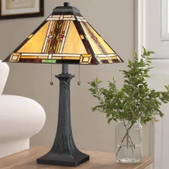 Lampa na stół w stylu Tiffany - Lampa stołowa Navajo Brązowy (QZ-NAVAJO-TL-VB) - Elstead Lighting