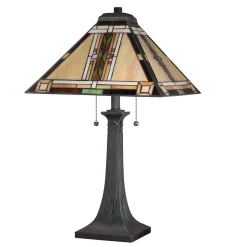 Lampa na stół w stylu Tiffany - Lampa stołowa Navajo Brązowy (QZ-NAVAJO-TL-VB) - Elstead Lighting