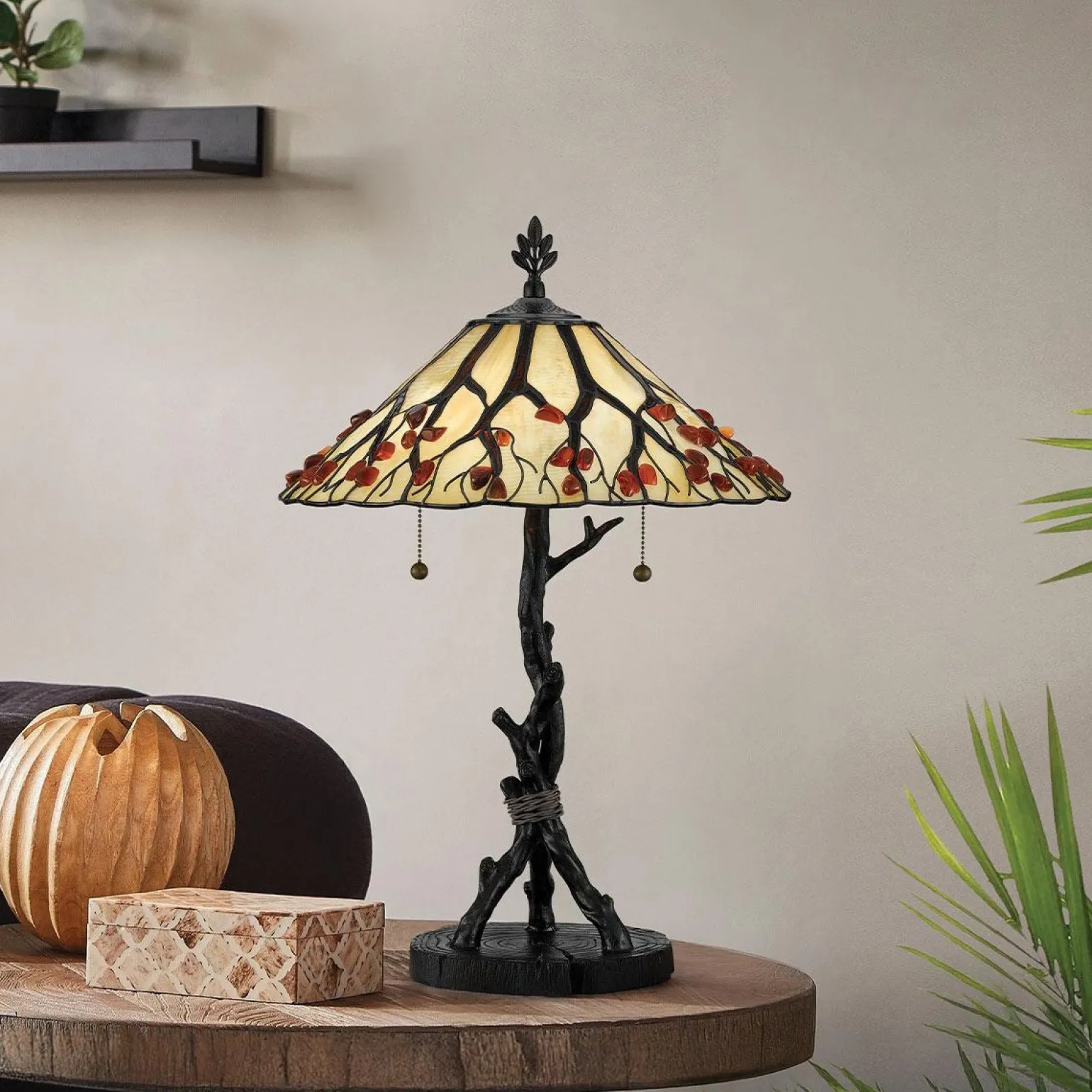 Lampa na stół w stylu Tiffany - Lampa Whispering Valiant brąz (QZ-WHISPERING-TL-VB) - Elstead Lighting