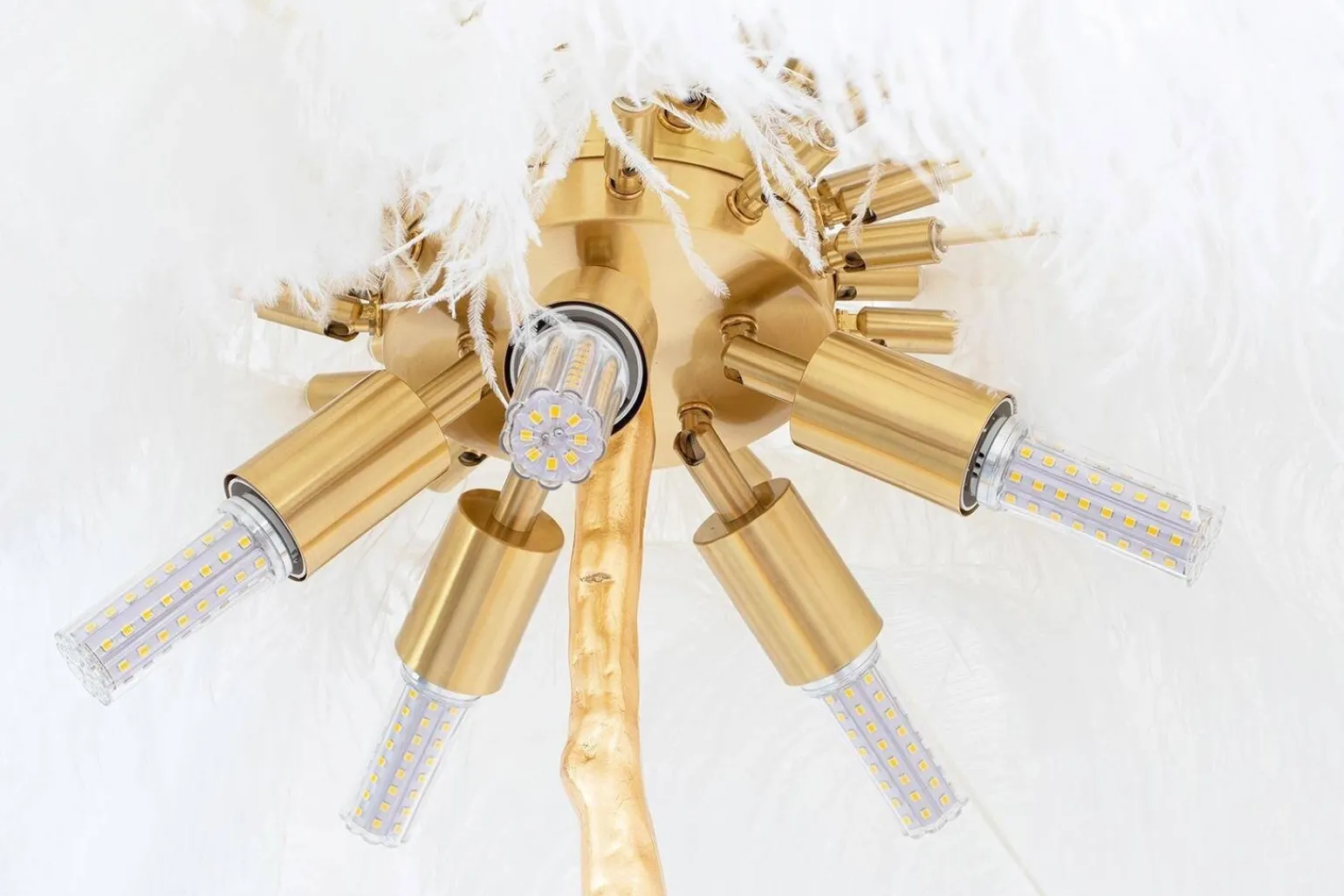 Lampa podłogowa TIFFANY 175 biała mosiądz / naturalne pióra (JL0019.WHITE) - King Home