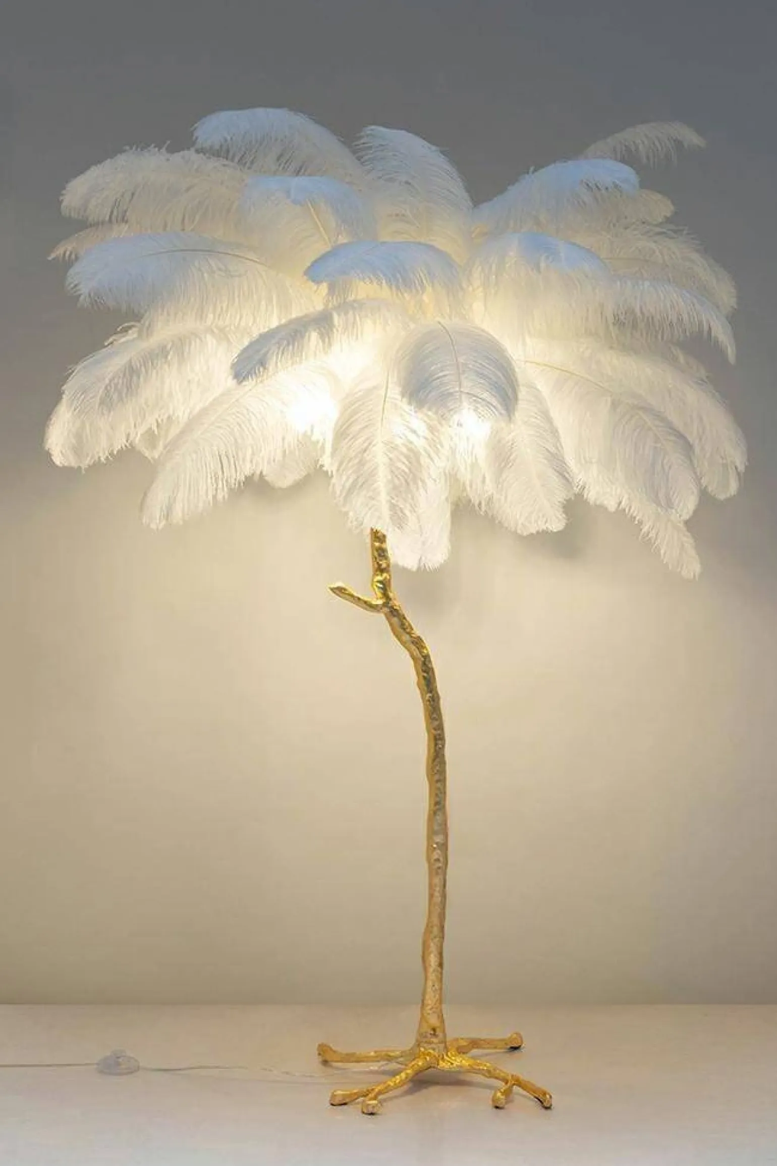 Lampa podłogowa TIFFANY 175 biała mosiądz / naturalne pióra (JL0019.WHITE) - King Home