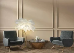 Lampa podłogowa TIFFANY 175 biała mosiądz / naturalne pióra (JL0019.WHITE) - King Home