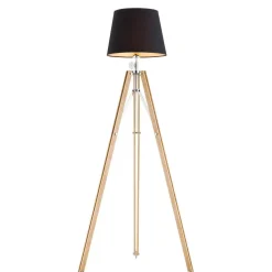lampa stojąca 1 pł. ASTER drewno naturalne podstawa, czarny abażur czarny ARGON 3421