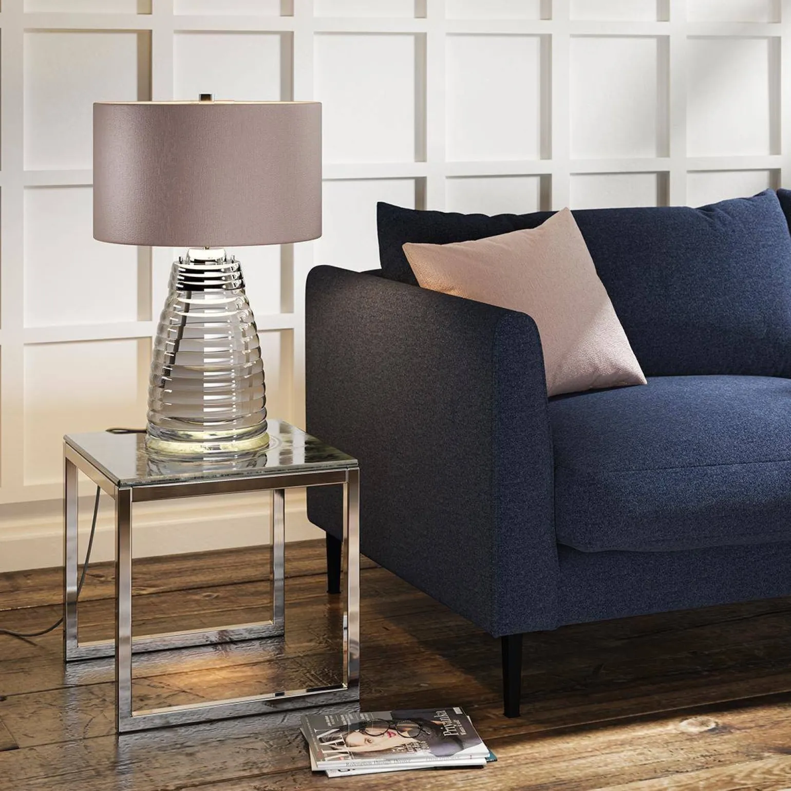 Lampa stołowa Milne - 2 źródła światła - Szary abażur (QN-MILNE-TL-GREY) - Quintiesse