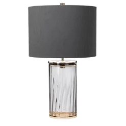 Lampa stołowa Reno - 1 źródło światła - Dymione szkło/ Polerowany nikiel (QN-RENO-SMOKE-PN) - Quintiesse