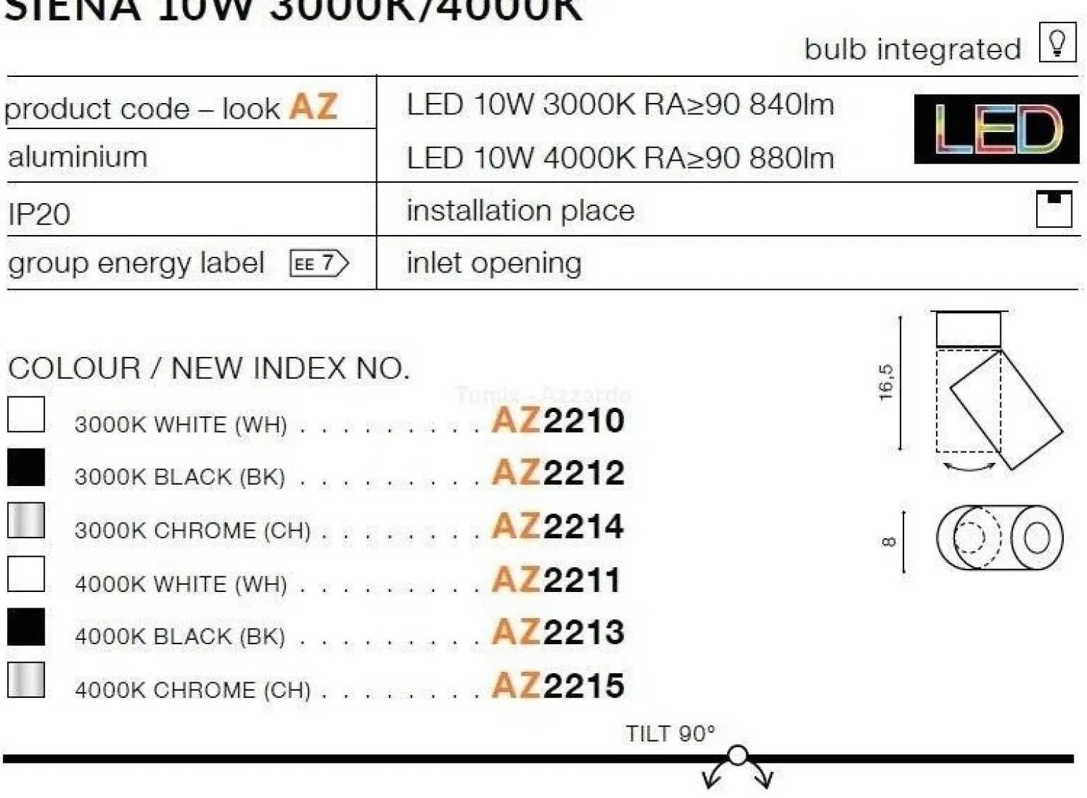 Lampa sufitowa SIENA 10W 3000K czarna (AZ2212) - AZZARDO