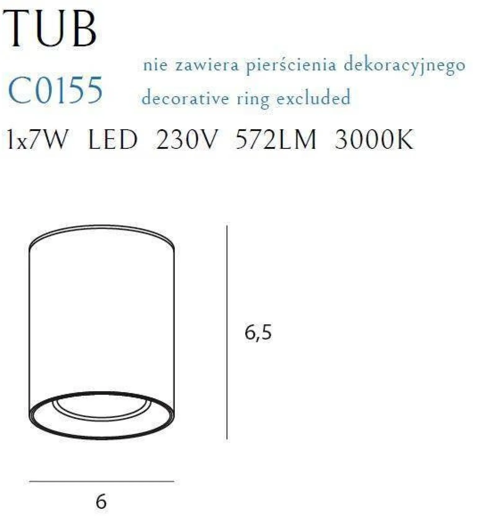 Lampa sufitowa TUB kwadrat + pierścień ozdobny złoty (C0212) - Maxlight