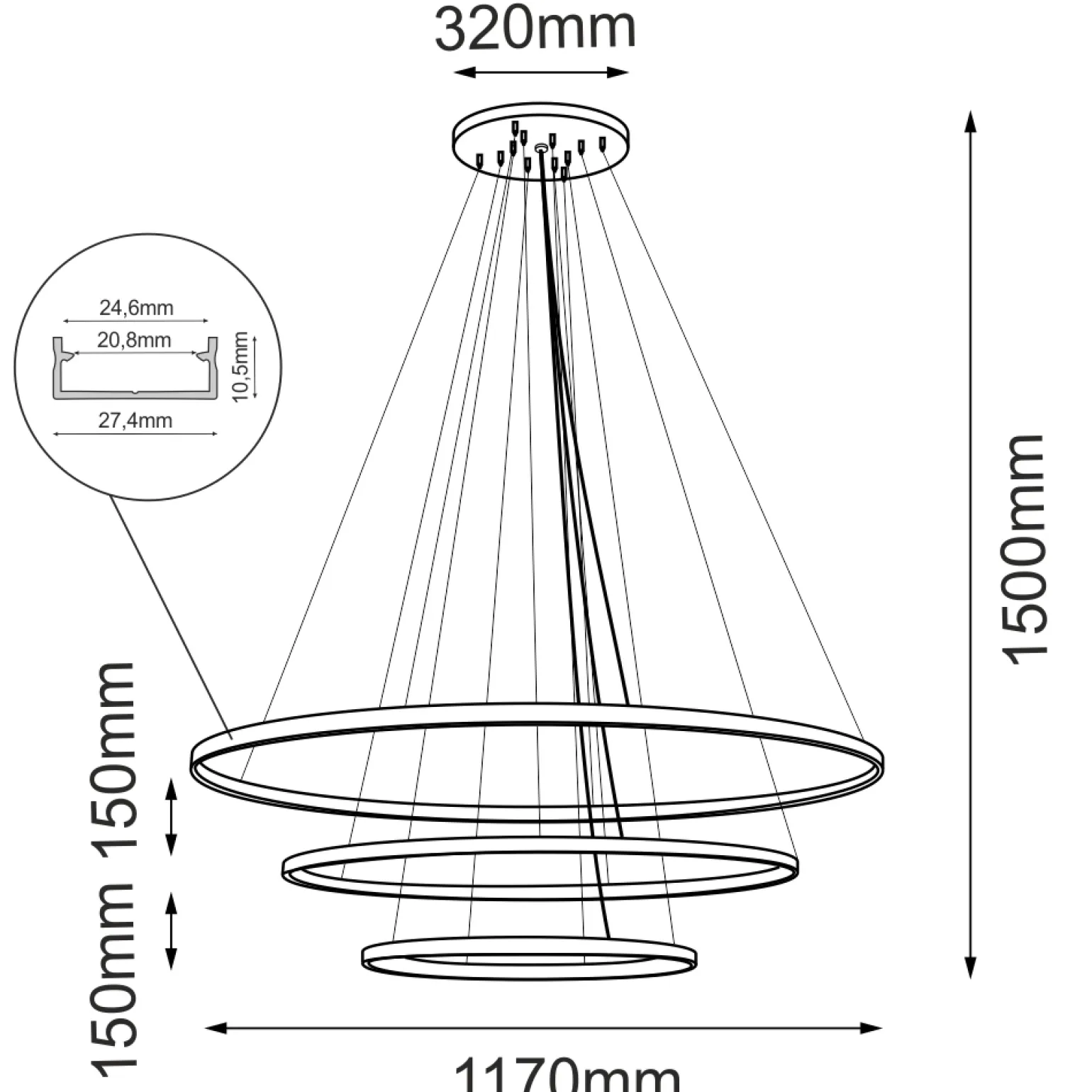 Lampa wisząca Agari Multi 3 117-87-57 - Czarna (1170 mm) 4000K (5431) - Shilo