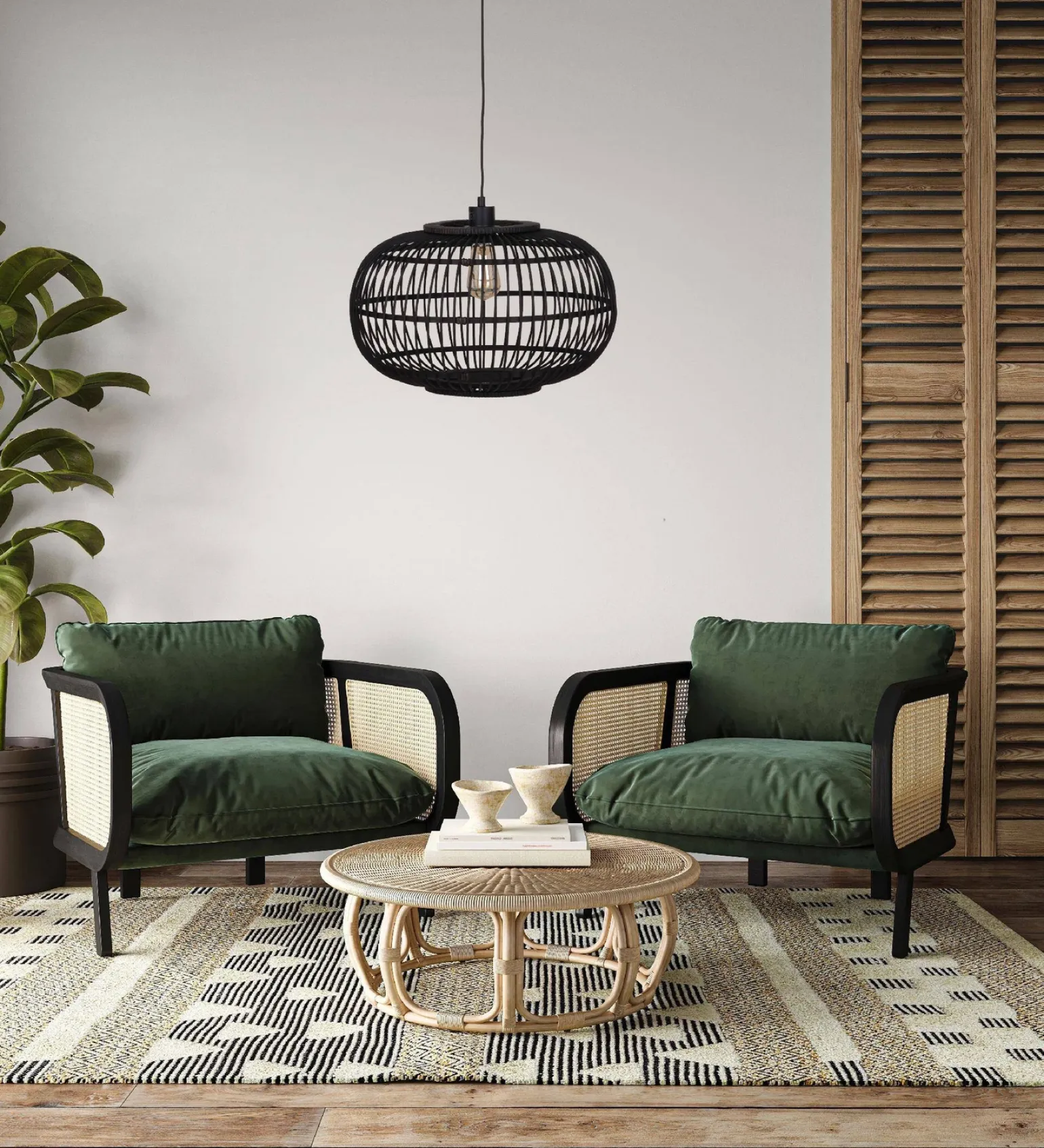 Lampa wisząca Boho bambusowa 46x46x128cm (55716-074) - DIJK