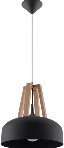 Lampa wisząca CASCO czarna/naturalne drewno (SL.0390) - Sollux