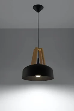 Lampa wisząca CASCO czarna/naturalne drewno (SL.0390) - Sollux