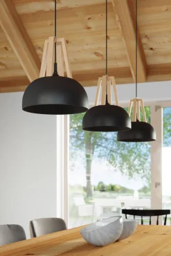 Lampa wisząca CASCO czarna/naturalne drewno (SL.0390) - Sollux
