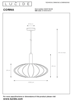 Lampa wisząca CORINA (03447/52/30) - Lucide