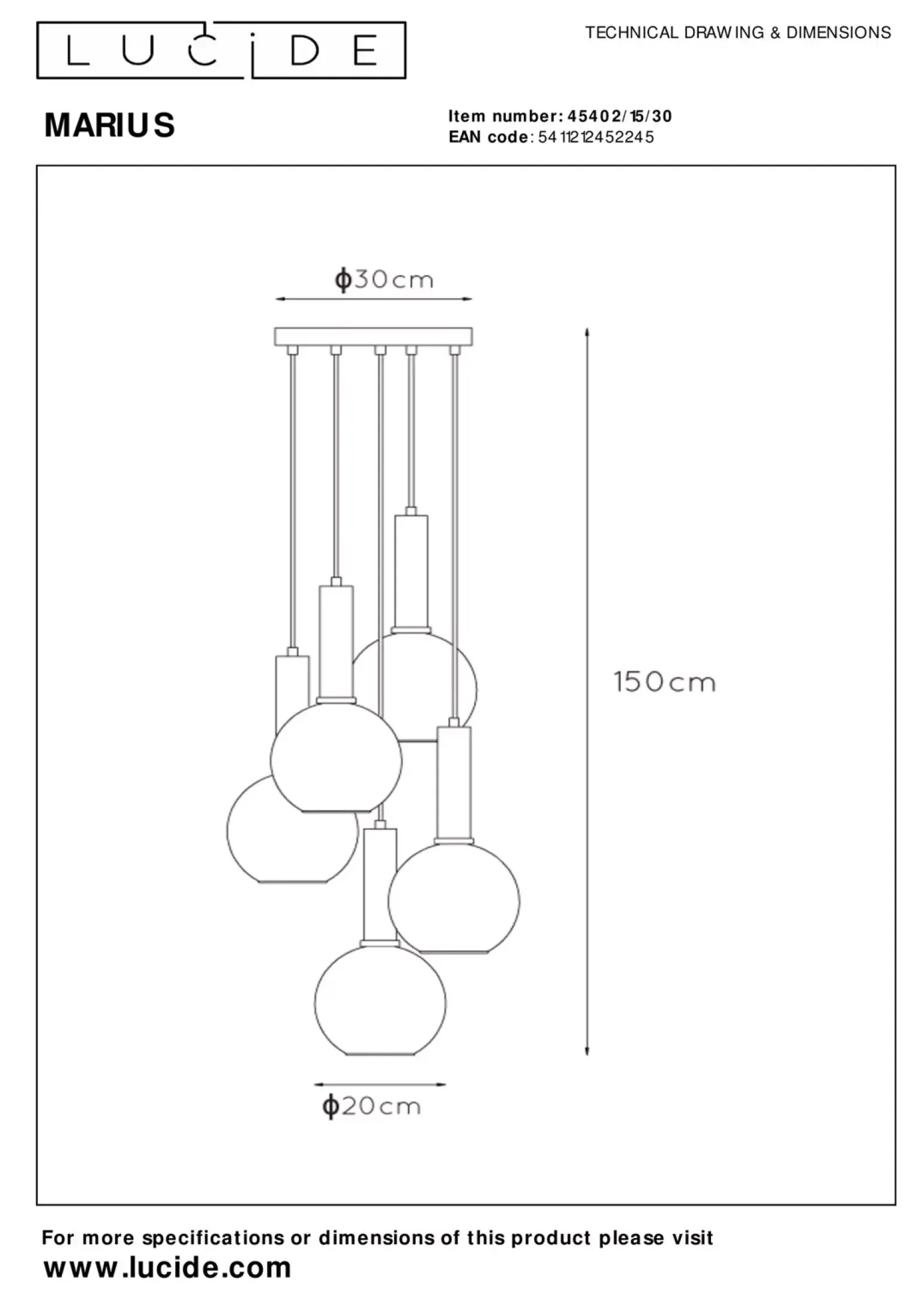 Lampa wisząca MARIUS (45402/15/30) - Lucide