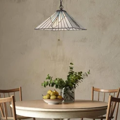 Lampa wisząca na łańcuchu, z witrażowym kloszem Alderley (TF-ALDERLEY-P) - Elstead Lighting