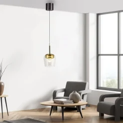 Lampa wisząca na pilota i aplikację, z płynną regulacją wysokości Q-KON ZŁOTY (2741-12) - Paul Neuhaus