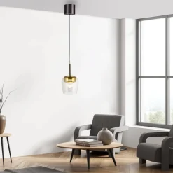 Lampa wisząca na pilota i aplikację, z płynną regulacją wysokości Q-KON ZŁOTY (2741-12) - Paul Neuhaus