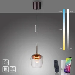 Lampa wisząca na pilota i aplikację, z płynną regulacją wysokości Q-KON MIEDZIANY (2741-20) - Paul Neuhaus