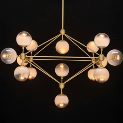 Lampa wisząca PLANETARIO 15 GOLD złota - klosze szronione (MD10230G-15.BRASS) - King Home