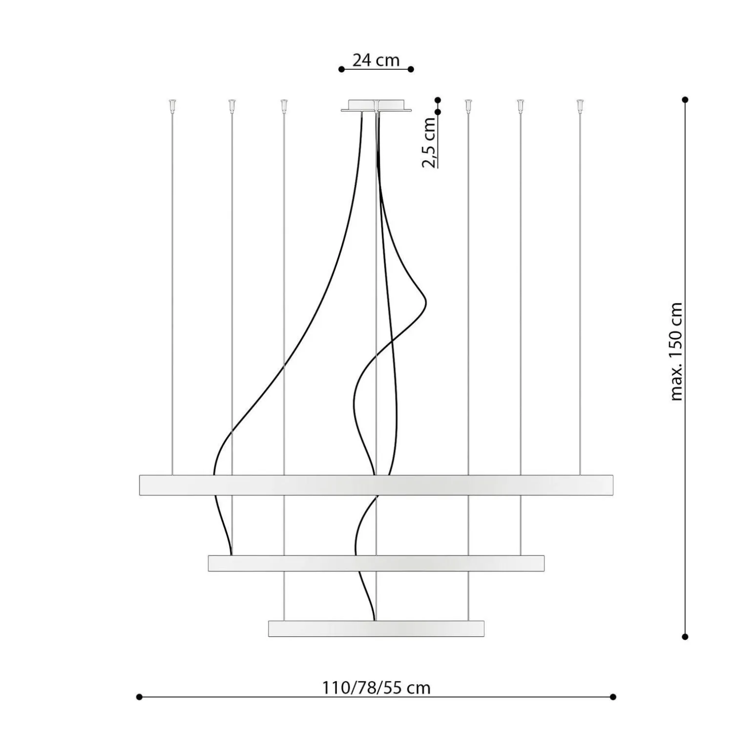 Lampa wisząca RIO 3 55/78/110 złoty LED 3000K (TH.173) - Thoro Lighting