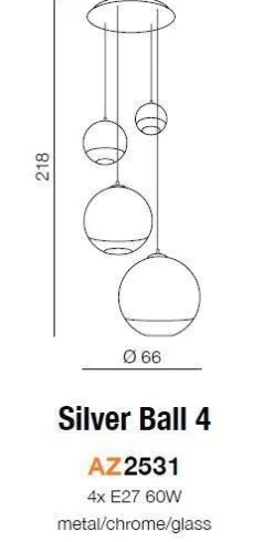 Lampa wisząca Silver Ball 4 (3873-4P | AZ2531) Azzardo - żyrandol