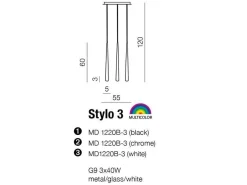 Lampa wisząca STYLO 3 chrom (MD1220B-3CHROME Azzardo) - żyrandol