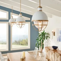 Lampa wisząca Tollis - 1 źródło światła - Białe/ Naturalny mosiądz (QN-TOLLIS-P-NBR) - Quintiesse