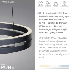 Lampa wisząca z płynną regulacją na pilota PURE E-LOOP SZARY (2550-15) - Paul Neuhaus