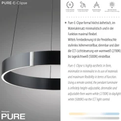 Lampa wisząca z płynną regulacją wysokości PURE E-CLIPSE SZARY (2560-15) - Paul Neuhaus