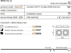 Lampa wpuszczana SISTO 2 white/black (AZ1447 | GM2202-WH) - AZZARDO