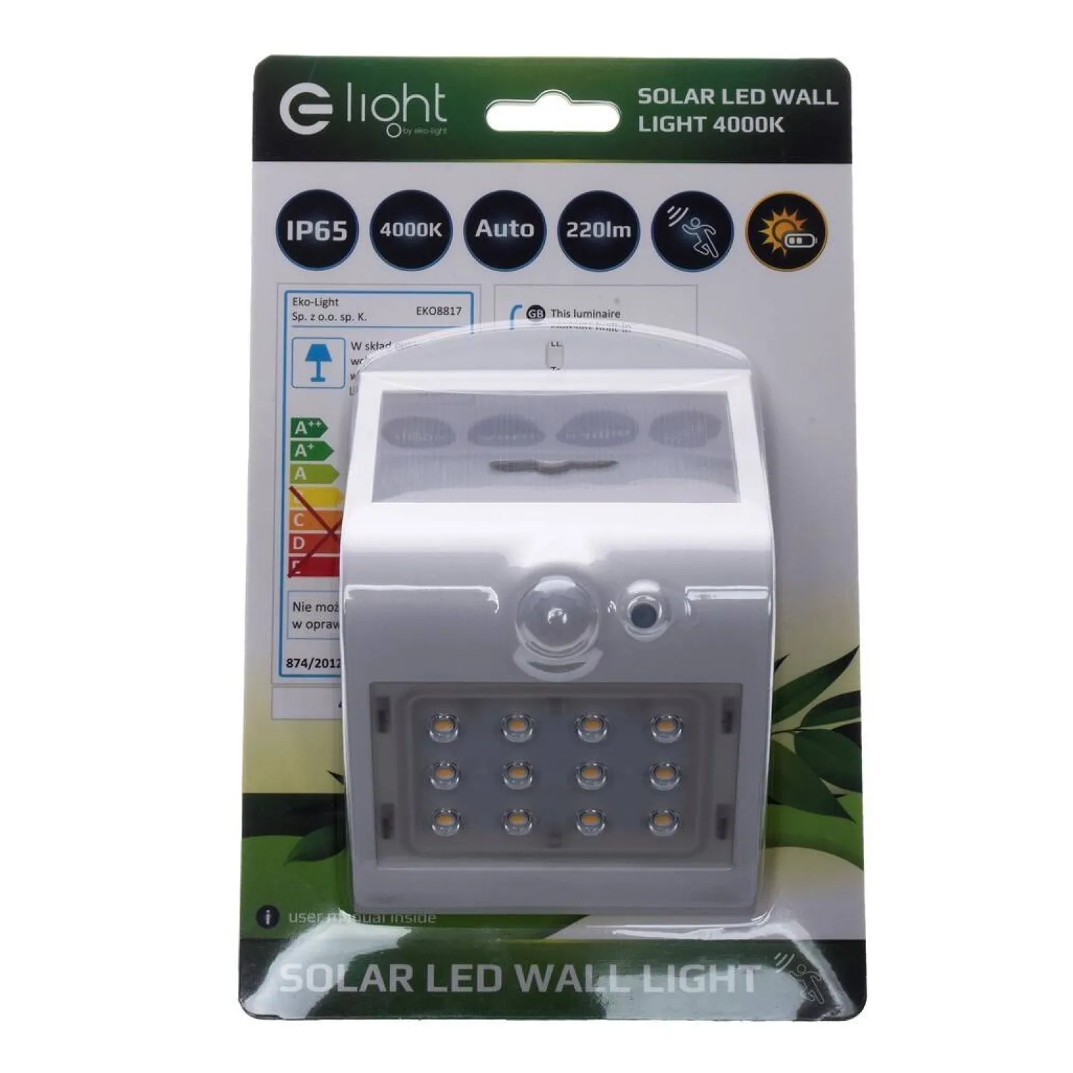 Lampka Solarna Butterfly Biała 1,5W (EKO8817) - Eko-Light / z czujnikiem ruchu i zmierzchu