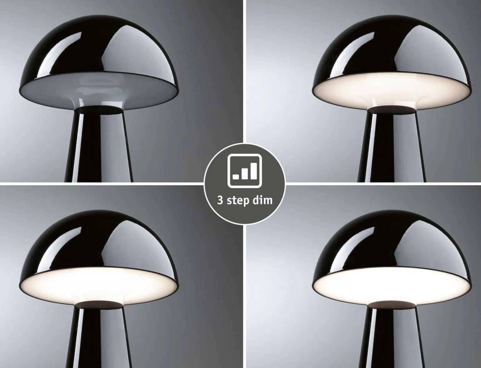 Lampka stołowa akumulatorowa ONZO LED 3-STEP DIM USB-C 2.6W 240lm 2700K IP44 czarny połysk / tworzywo sztuczne (PL76994) - PAULMANN