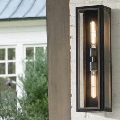 Latarnia naścienna Shaw - 2 źródła światła - Czarny, oksydowany brąz (QN-SHAW-2M-BK) - Quintiesse