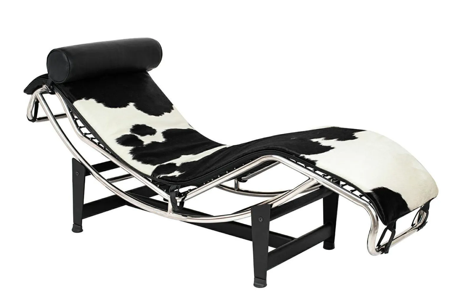 Leżanka DIVANO PONY czarno biała - skóra naturalna, chrom (KH1501100166) - King Home