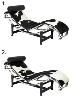 Leżanka DIVANO PONY czarno biała - skóra naturalna, chrom (KH1501100166) - King Home