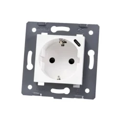 LIVOLO Wkład Gniazda Elektrycznego 16A + Ładowarka Usb-C 18W Biały WG-71EU-S+USB-61