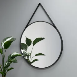 Lustro okrągłe ANDREA w ramie na skórzanym pasku - MCJ