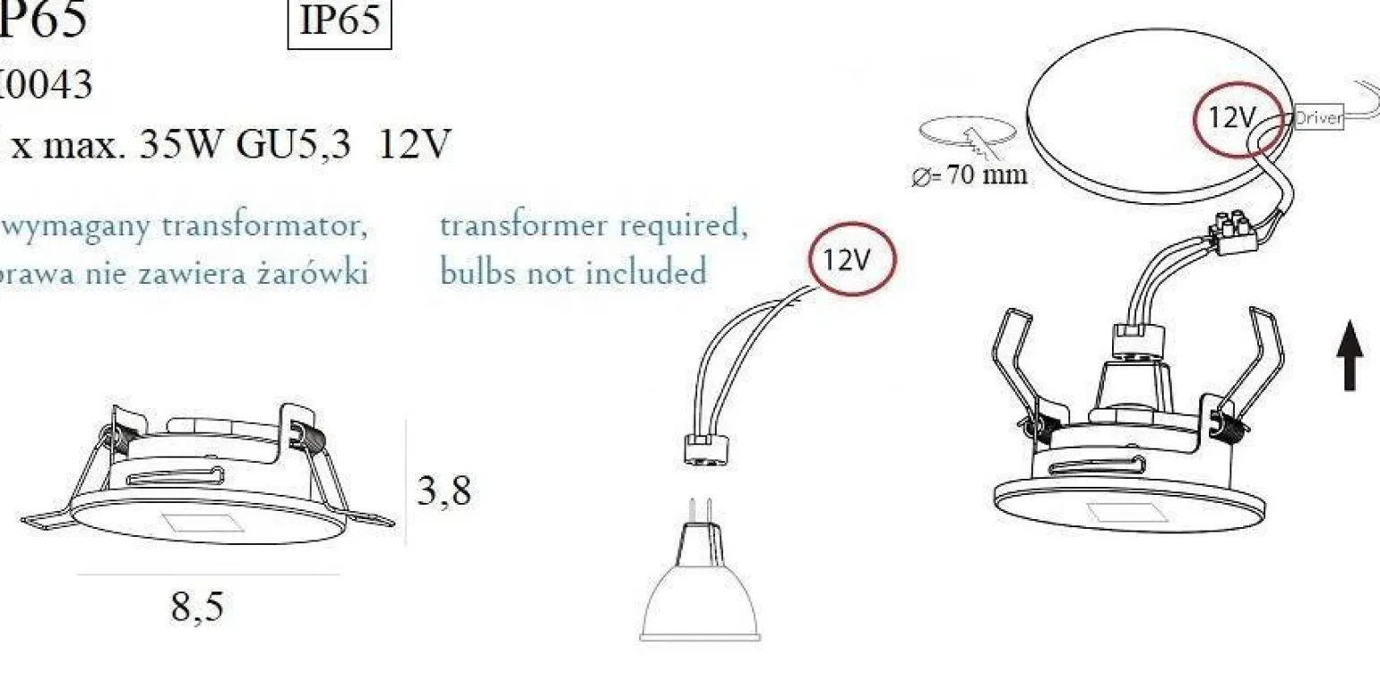 MAXLIGHT H0043 OPRAWA WPUSTOWA OKRĄGŁA IP65 CHROM