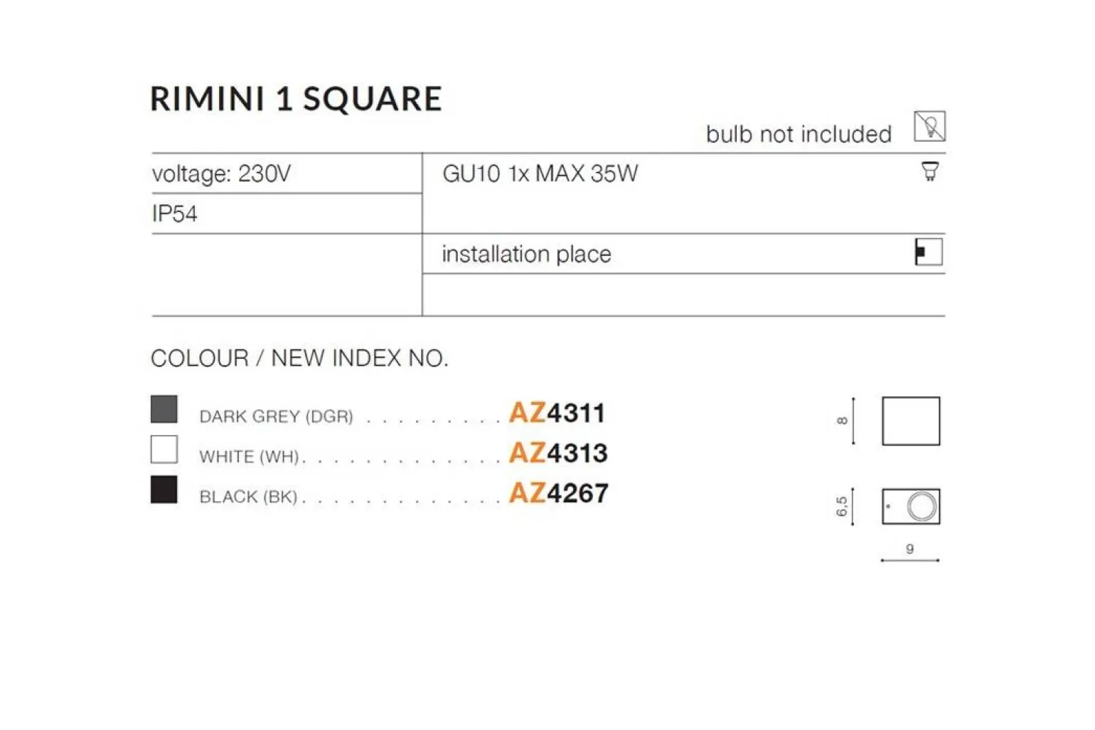 Oprawa ścienna zewnętrzna RIMINI 1 SQUARE Biały (AZ4313) - AZzardo