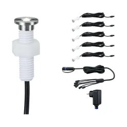 Oprawa do wbudowana Plug & Shine MicroPen II zestaw kompletny 5x0,2W 3000K IP67 24V zestaw dodatkowy srebrny / stal (PL93695) - PAULMANN